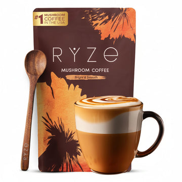 RYZE SUPERFOODS Mushroom Medium Roast Coffee USDA Organic with 6 Adaptogenic Mushrooms for Better Energy, Focus Digestion Immunity with Lions Mane & Turkey Tail 30 Pack of 1