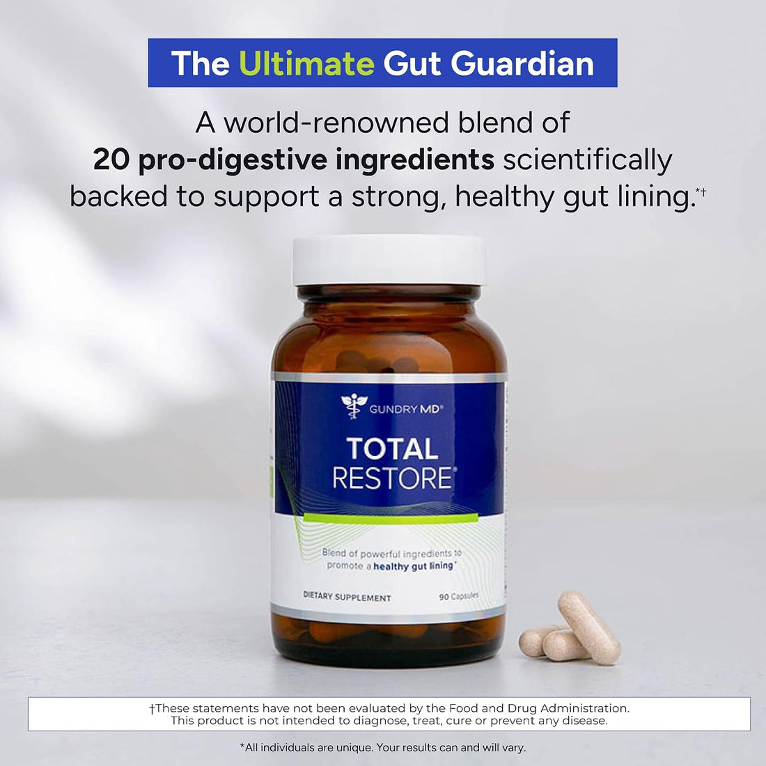 Gundry MD Total Restore Gut Lining Support, Digestive Supplement for Gastrointestinal Wellness, Gut Health Supplement, Gut Health for Women and Men, 90 Capsules