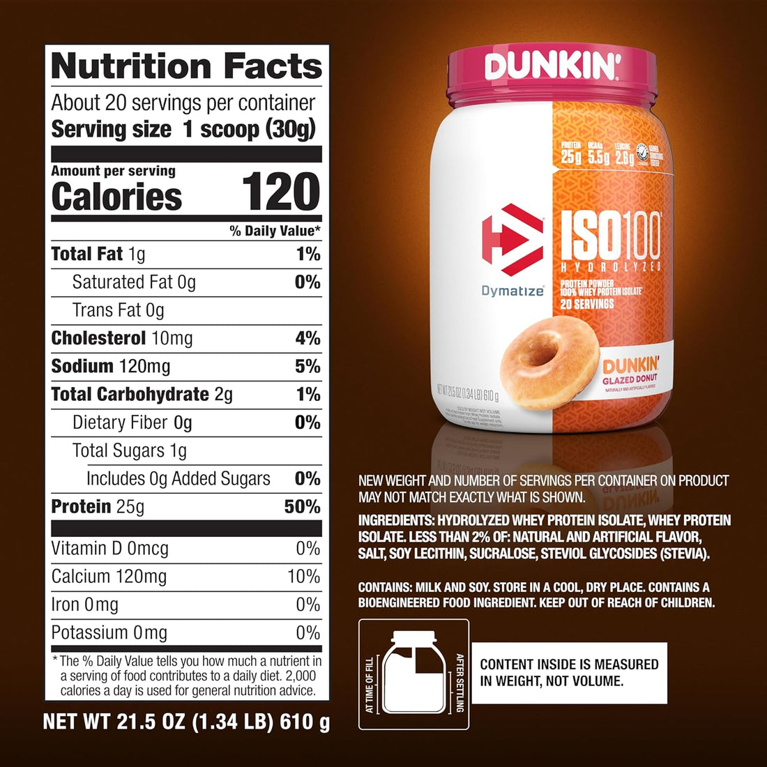 Dymatize x Dunkin' Glazed Donut ISO100 Whey Protein Powder